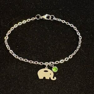 Silver Elephant Charm Bracelet or Anklet with birthstone charm